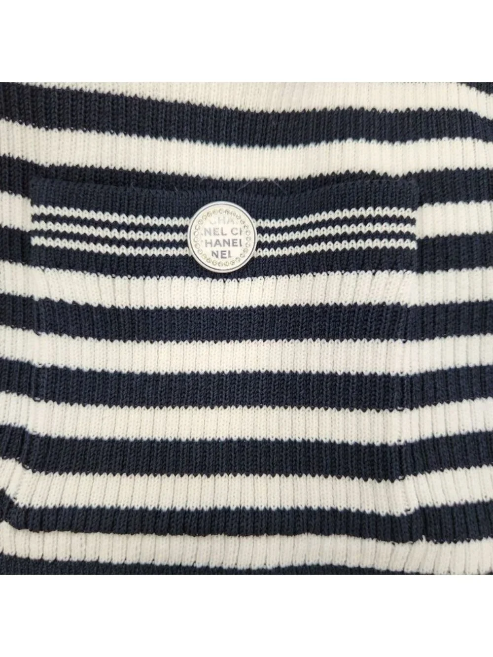 Chanel Marine Stripe Knit Cardigan Navy White